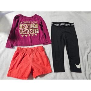 (Lot of 3) Girls Toddlers Pants Shorts Top Nike Dri Fit Garanimals Size 24M - 2T
